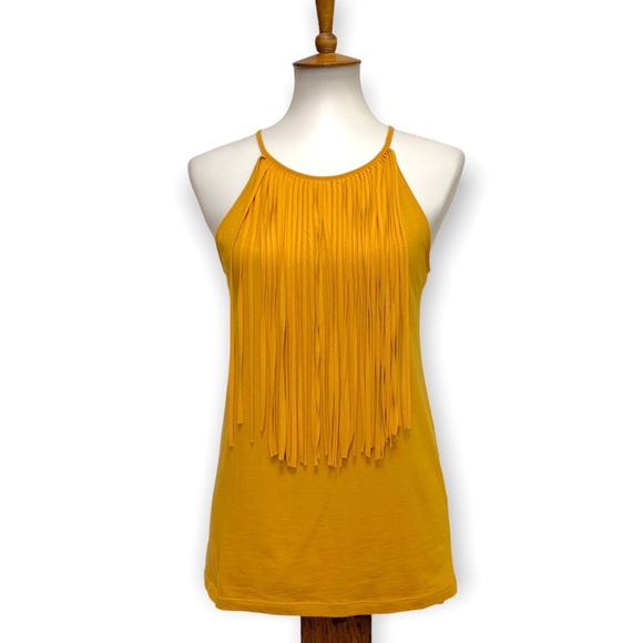 Zara Tops - Zara Trafaulic Mustard Fringed Sleeveless Spaghetti Strap Stretch Knit Tank Top